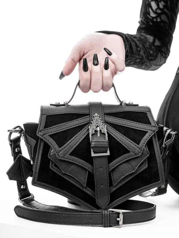 Mini Gothic Bag With 3D Bat Wings And Unique Antique Buckle - Vegan PU Leather Shoulder Bag