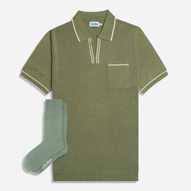 Kinzie Jade Dress Socks & Dusty Olive Contrast-Tipped Polo Set