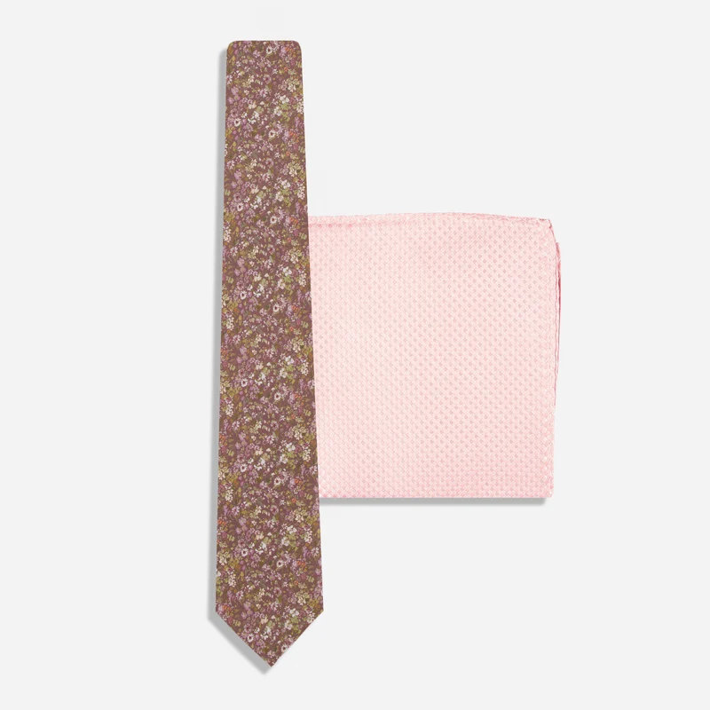 Kelly Ventura Perennials Floral Vintage Mauve Tie Set