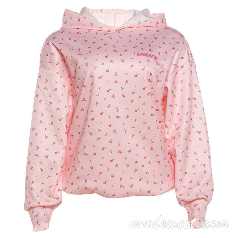 Long sleeve print letter flower hoodie