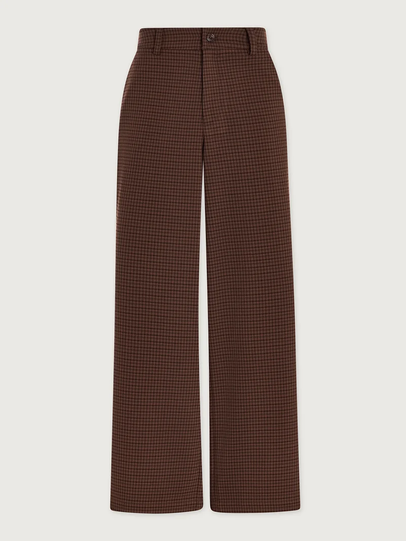 Check Twill Flannel Wide Leg Trouser