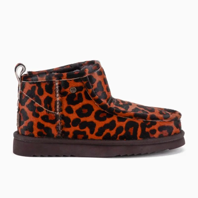 Barunga Dames Suède Boot Hairy Print Panther Cognac