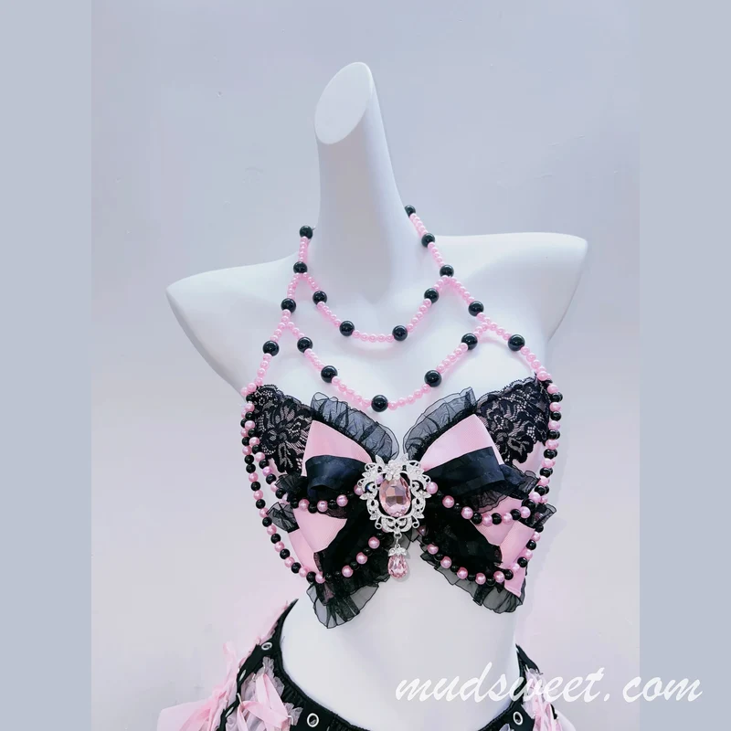 Fairycore tanktop met strik, ruches en kant