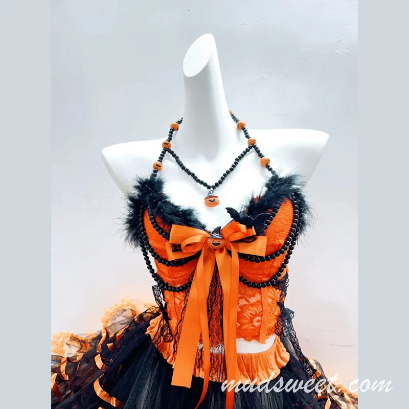 Fairycore mini-jurk met veren strik, ruches en kant