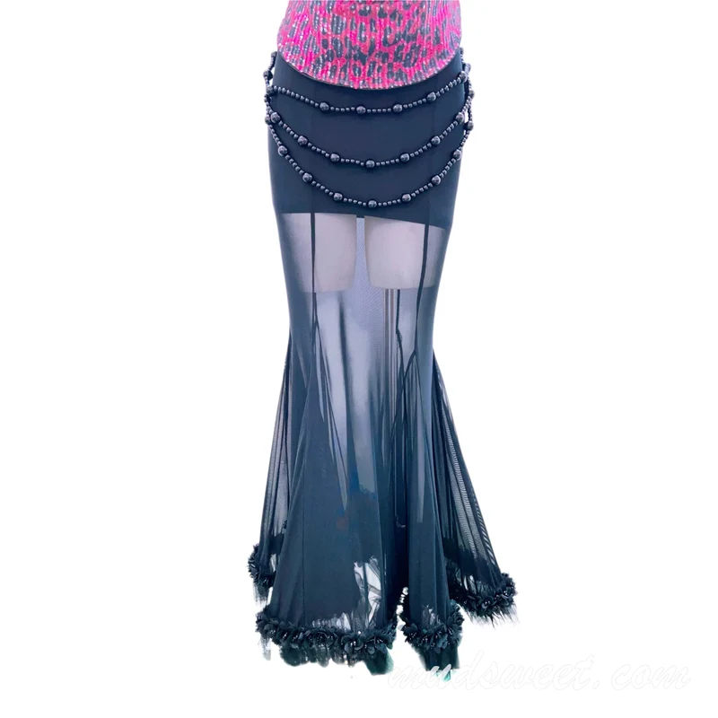 Halterrok met luipaardprint, veren, metalen ketting en ruches, maxi-top