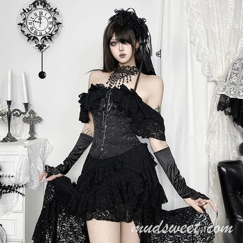 Fairycore off-shoulder top met ruches en kant