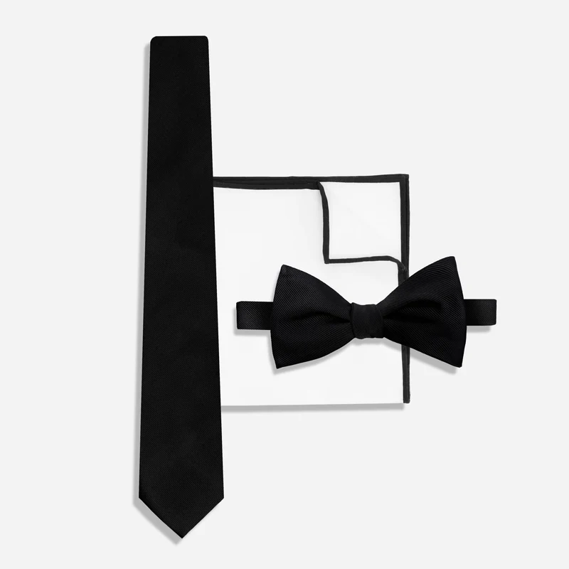 Classic Grosgrain Black Tie & Bow Tie Set