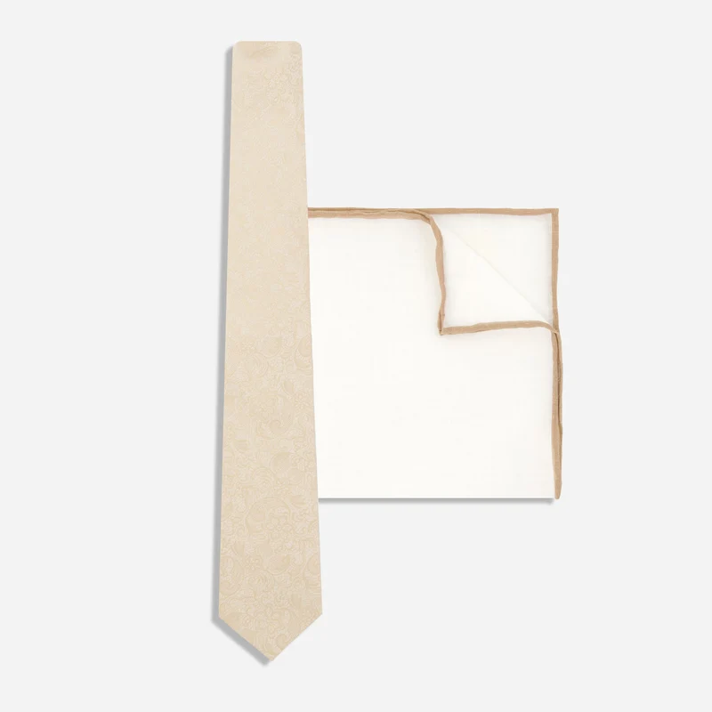 Ceremony Paisley Light Champagne Tie & Linen Pocket Square Set