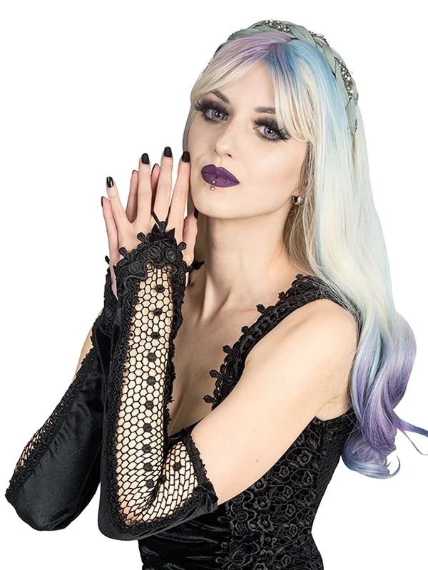 Sinister Clothing Long Black Gloves With Finger Loop And Net Insert - Perfect Fit