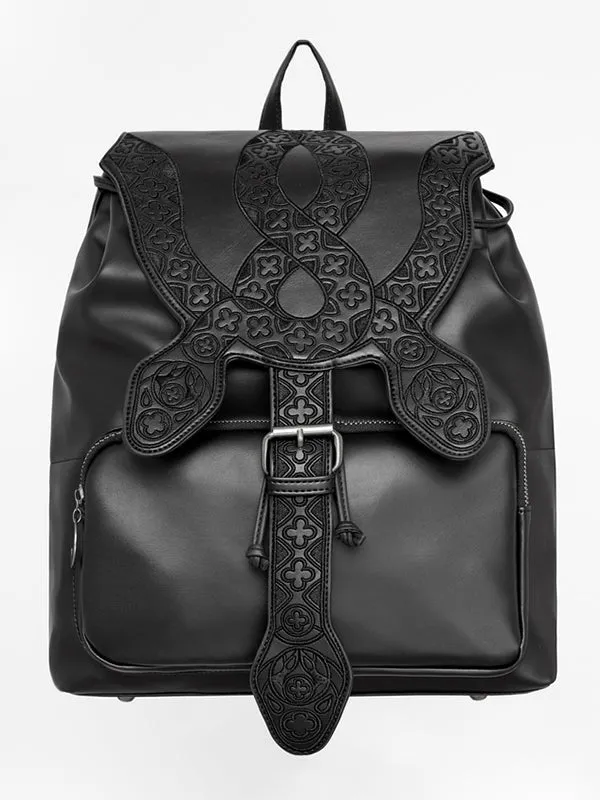 Gothic Cathedral Snake Backpack with Intricate Embroidery and Spacious Interior - Restyle