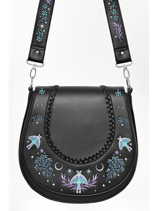 Moonglow Embroidered Backpack - Vegan PU Leather with Mystical Moon Zip Pulls