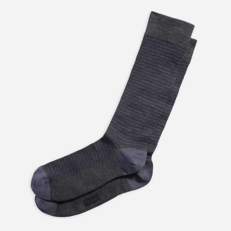 Merino Wool Stripe Charcoal Dress Socks