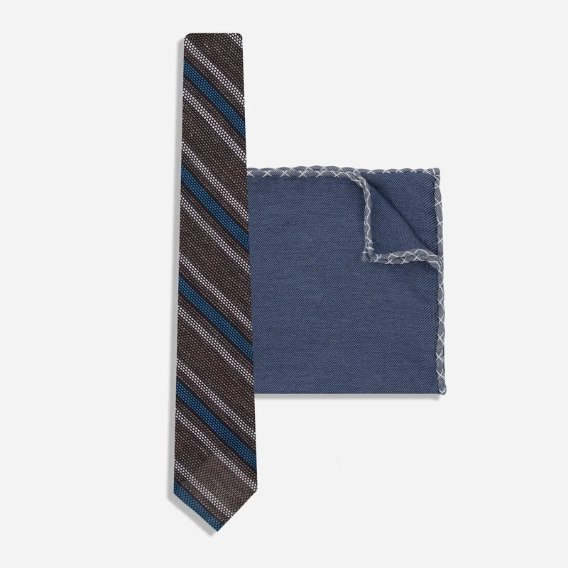 Ivy Stripe Grenadine Mocha Tie Set