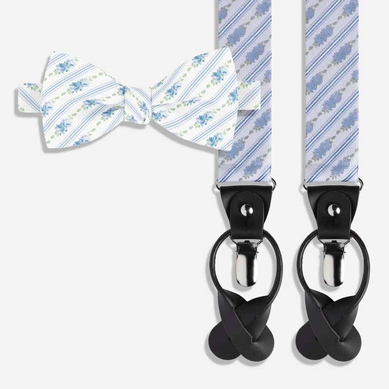 Winner's Circle Floral Blue Bow Tie and Suspender Set