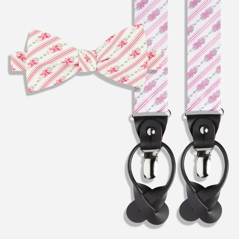 Winner's Circle Floral Pink Bow Tie and Suspender Set