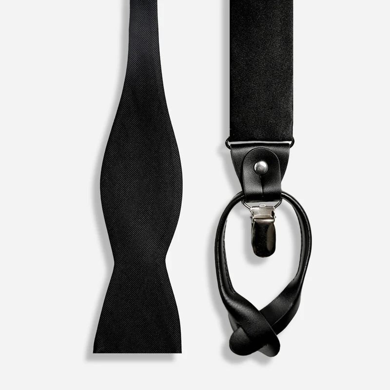 Grosgrain Black Bow Tie & Grosgrain Suspender