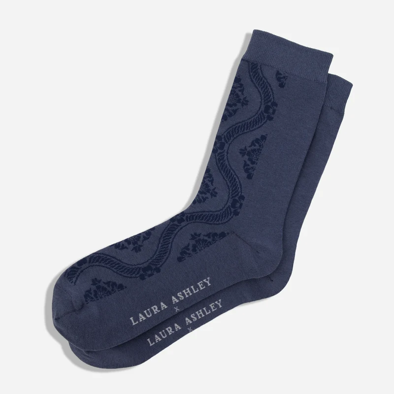 Laura Ashley X The Tie Bar Landford Slate Blue Dress Socks