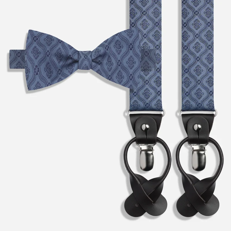 Laura Ashley x The Tie Bar Landford Navy Bow Tie & Blue Suspender Set
