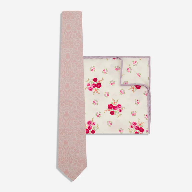 Laura Ashley Pensham Ivory Pocket Square & Ashtead Pink Tie Set