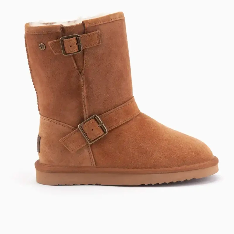 Kangaroo Dames Suède Buckle Cognac