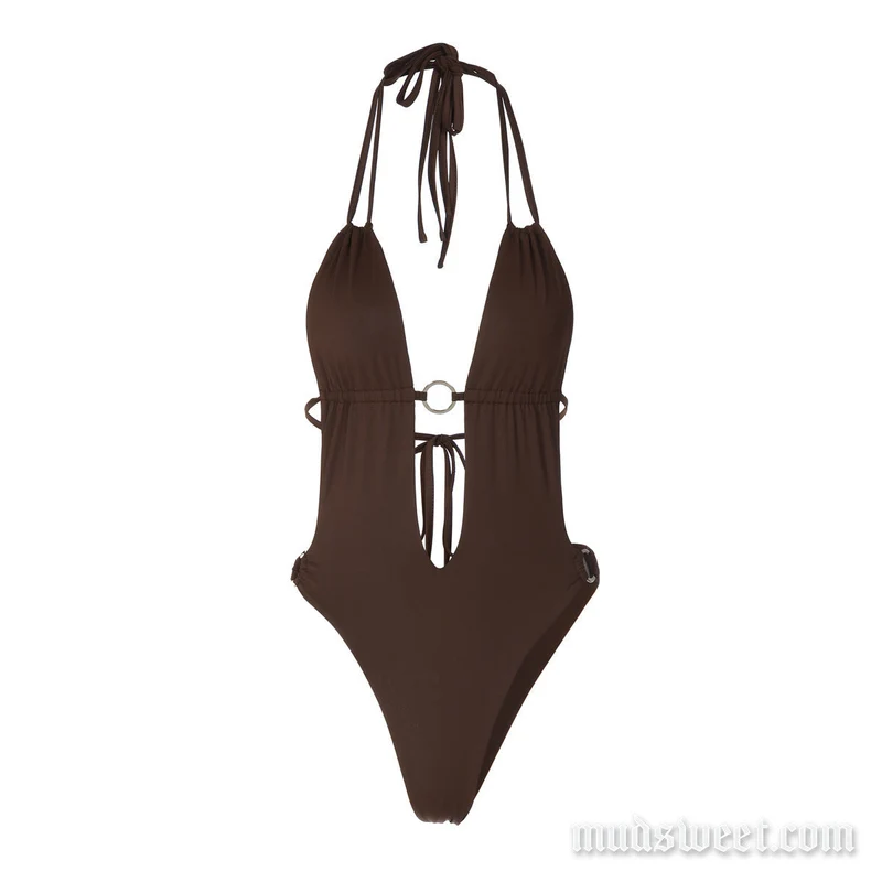 Halter bodysuit met zelfstrikkende O-ring en open rug