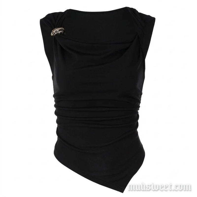 Grunge top met ruches, onregelmatige colkraag en effen bovenkant