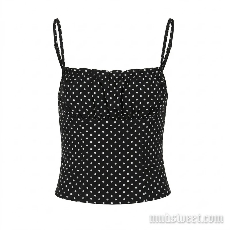 Gotische mesh cami top met vierkante hals en stippen
