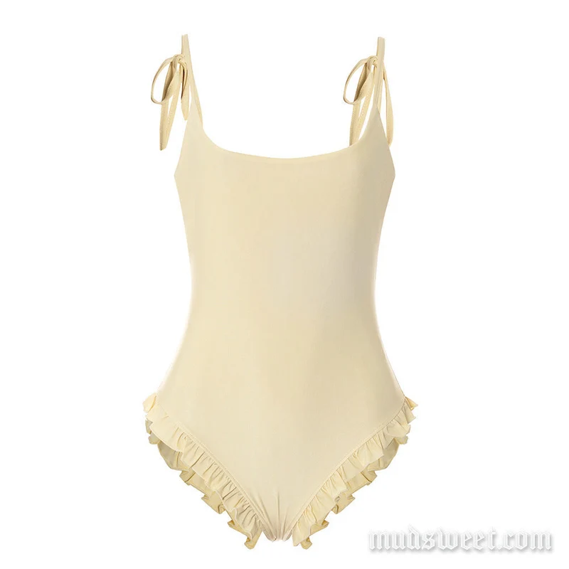 Fairycore ruffle backless self tie cami bodysuit