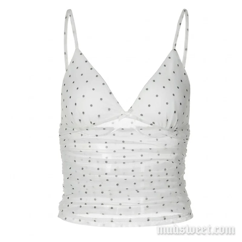 Gotische, geplooide mesh cami top met stippen