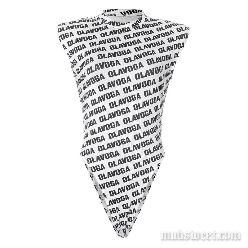 Mouwloze bodysuit met ronde hals en letterprint, knoopsluiting