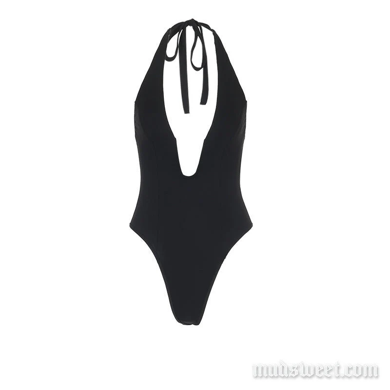 Halter bodysuit met V-hals en open rug, open rug