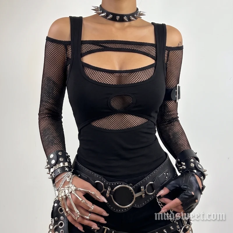 Grunge uitgesneden off-shoulder tweedelige top