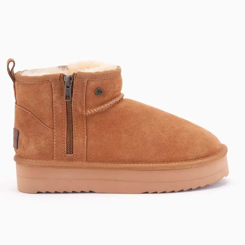 Durack Dames Suède Plateau Zipper Cognac