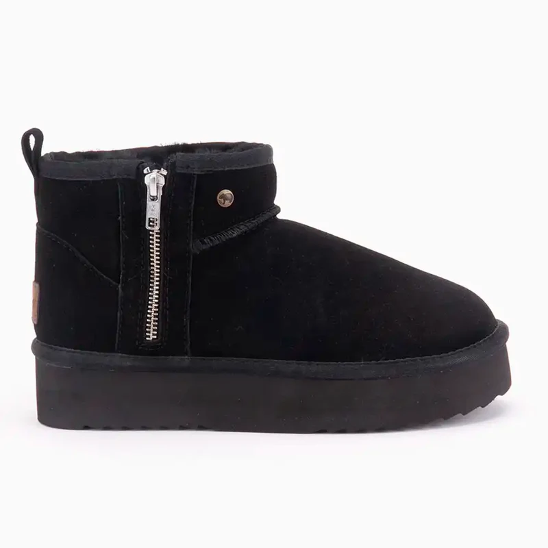 Durack Dames Suède Plateau Zipper Black