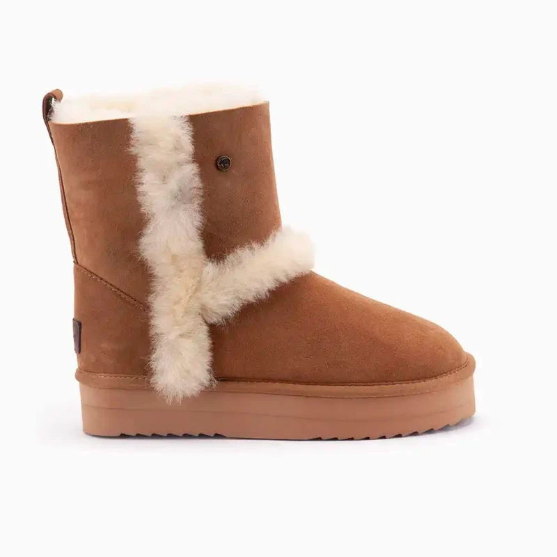 Kangaroo Dames Suède Plateau Wool Cognac