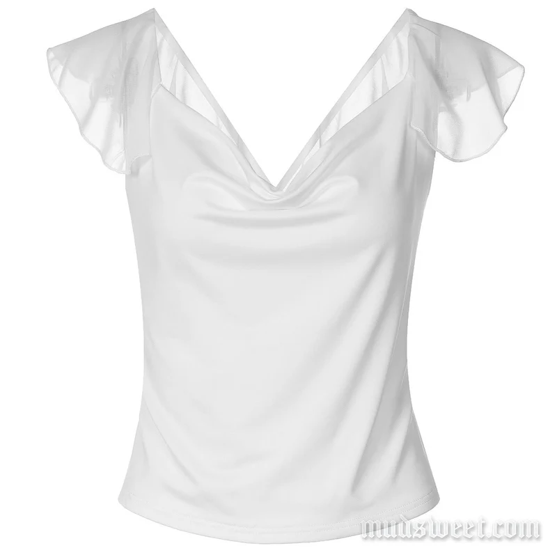 Fairycore cowl neck ruffle cap sleeve top