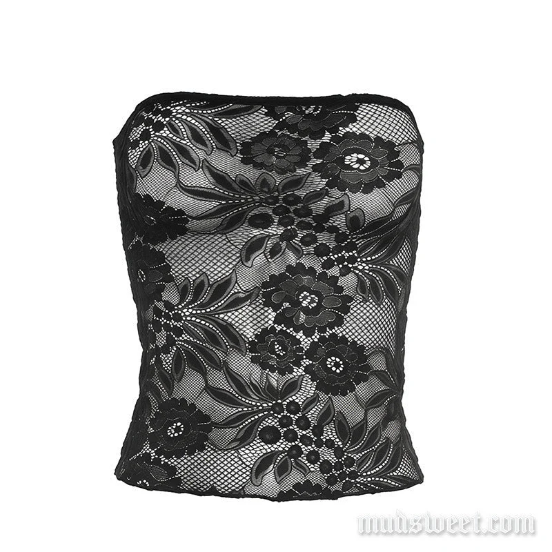 Fairycore kanten doorschijnende tube top