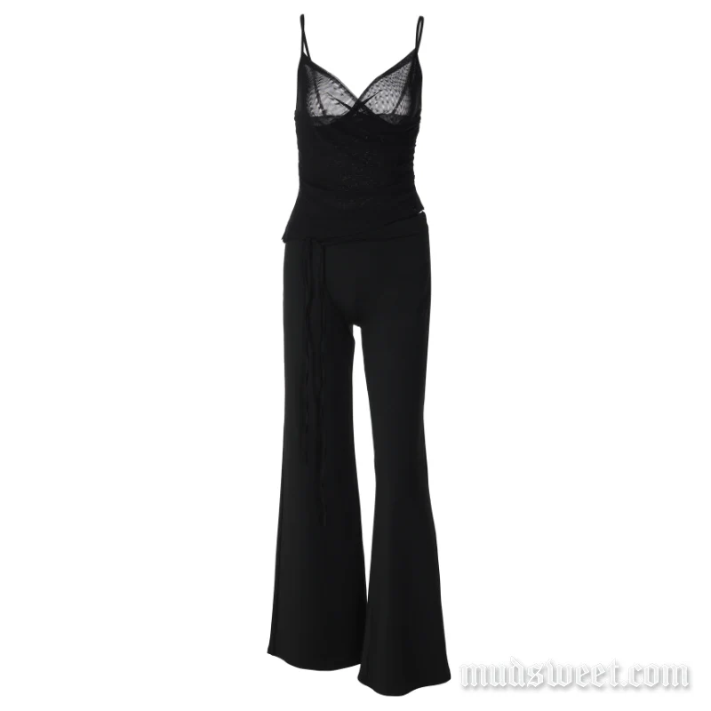 Gotische camisole set met V-hals en plooien van mesh