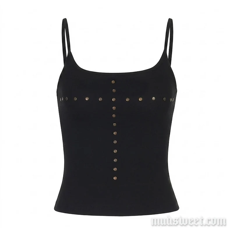 Gotische cami top met vierkante hals en klinknagels