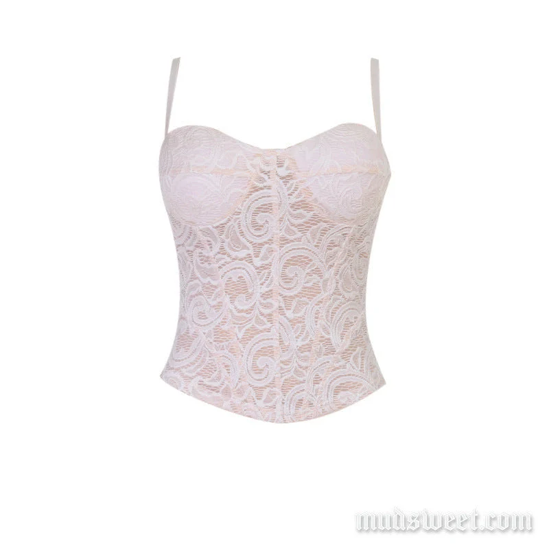 Fairycore kanten cami top met V-hals en open rug