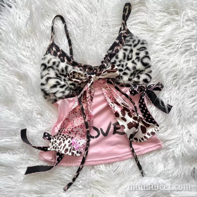 Fairycore camisole met luipaardprint en strik