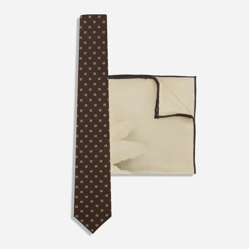 Diamond Dots Swan Chocolate Brown Tie Set