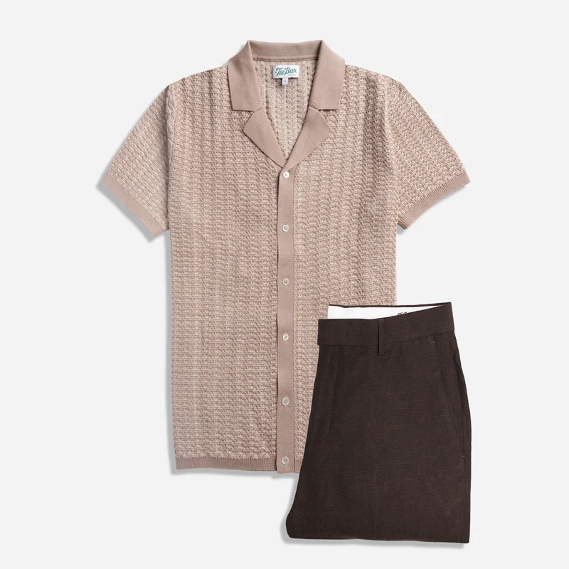 Chevron Lapel Oat Polo and Pant Set