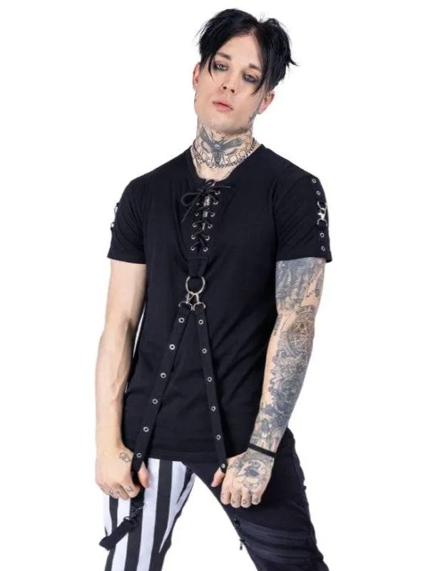 Black Cotton Top With Detachable Straps And Laces For A Trendy Look by Heartless