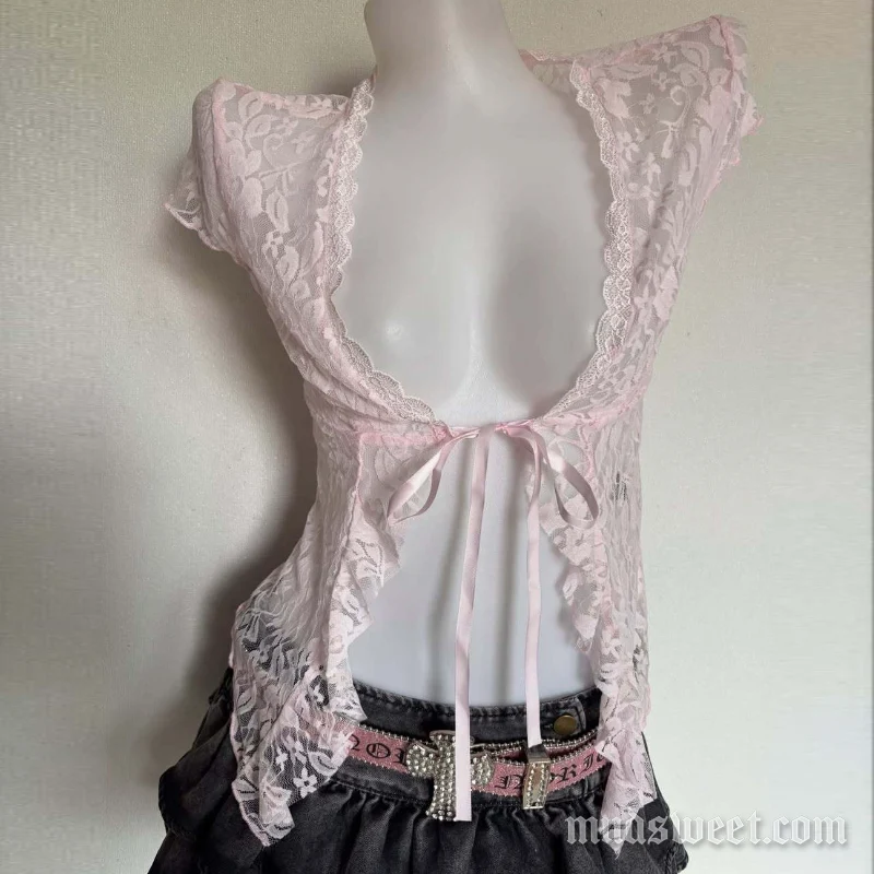 Fairycore cami top met strik en kanten zoom