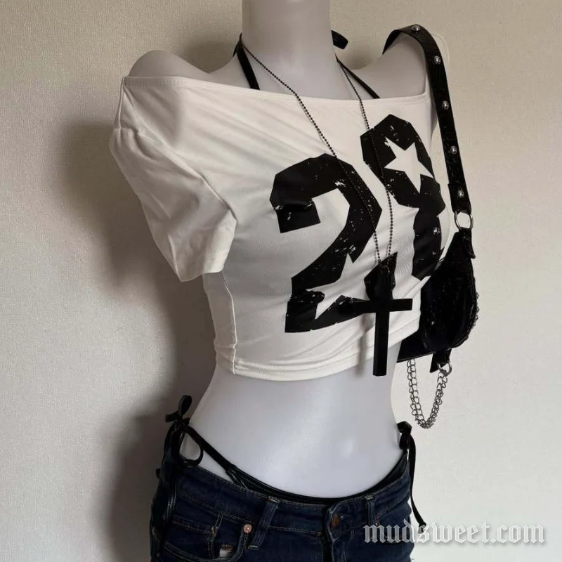 Grunge top met korte mouwen en blote schouders