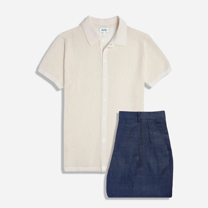 Textured Ivory Polo and Pant Set