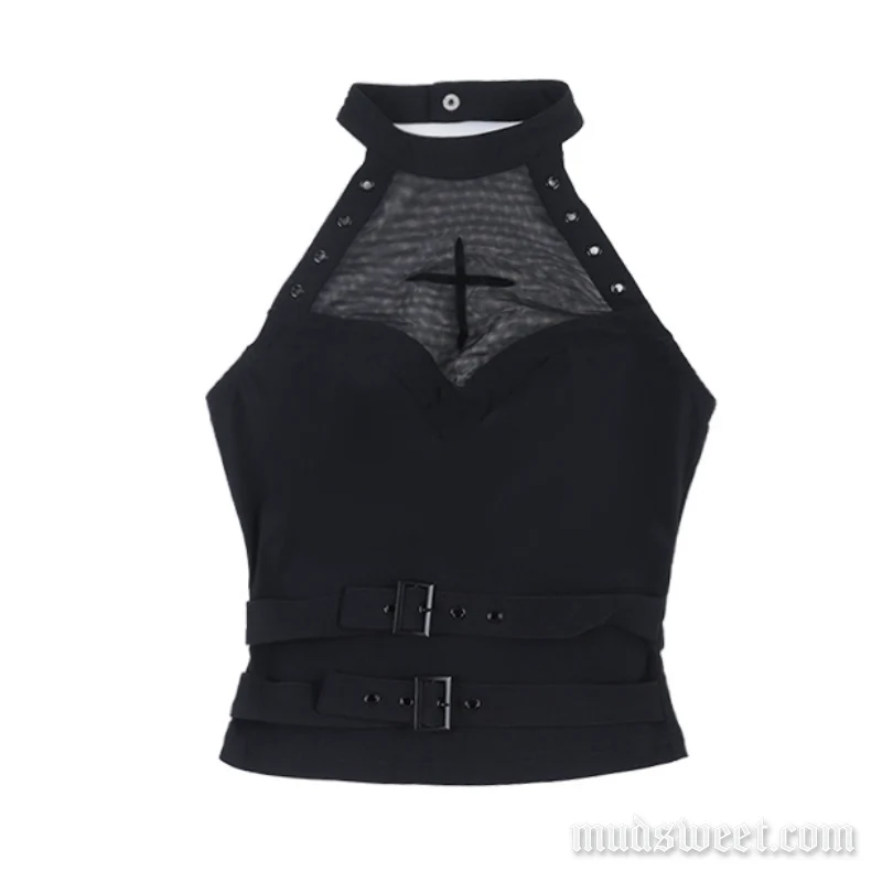 Haltertop met gesp, open rug en open rug