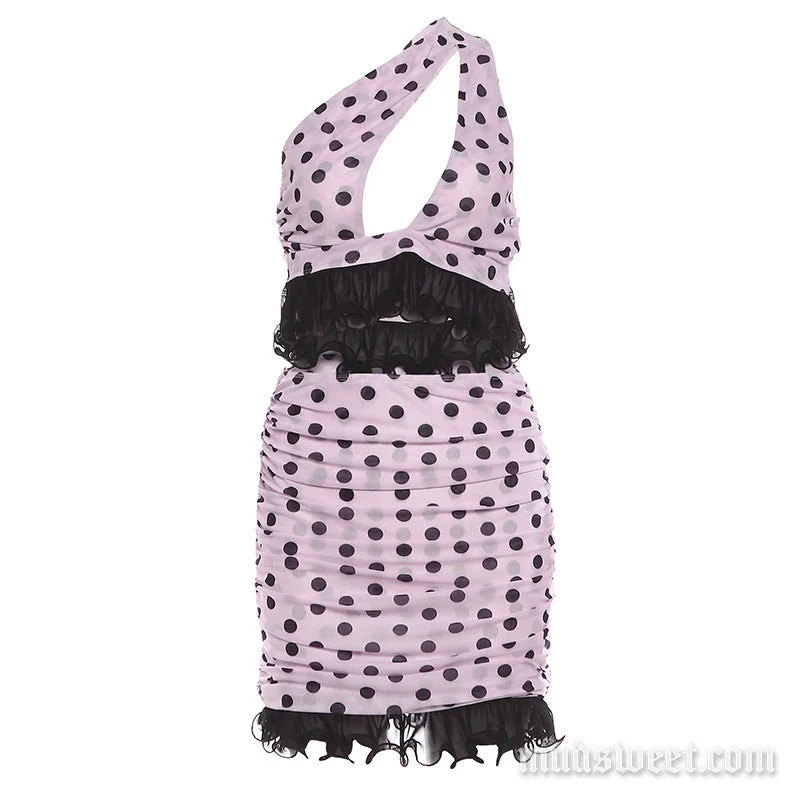Fairycore polka dot mesh skirt set