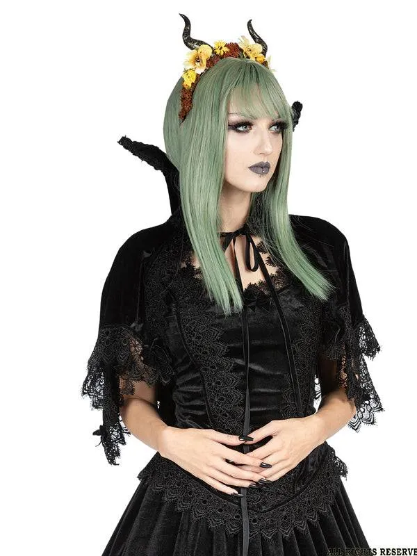 Velvet Vampire Collar Cape With Venetian Lace & Large Bow - One Size